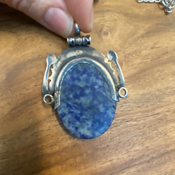 Beautiful blue gemstone pendant in intricately carved Tuareg design setting - Picture 2 of 5